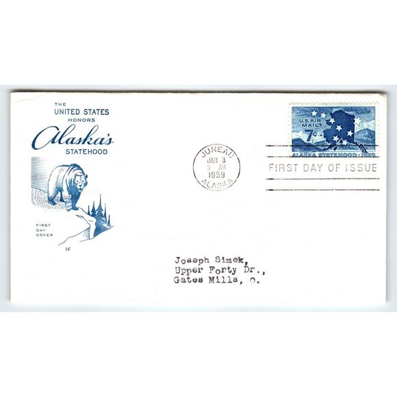 Scott #C49 1959 Alaska Statehood 7c Air Mail First Day Cover FDC Polar Bear - Picture 1 of 2